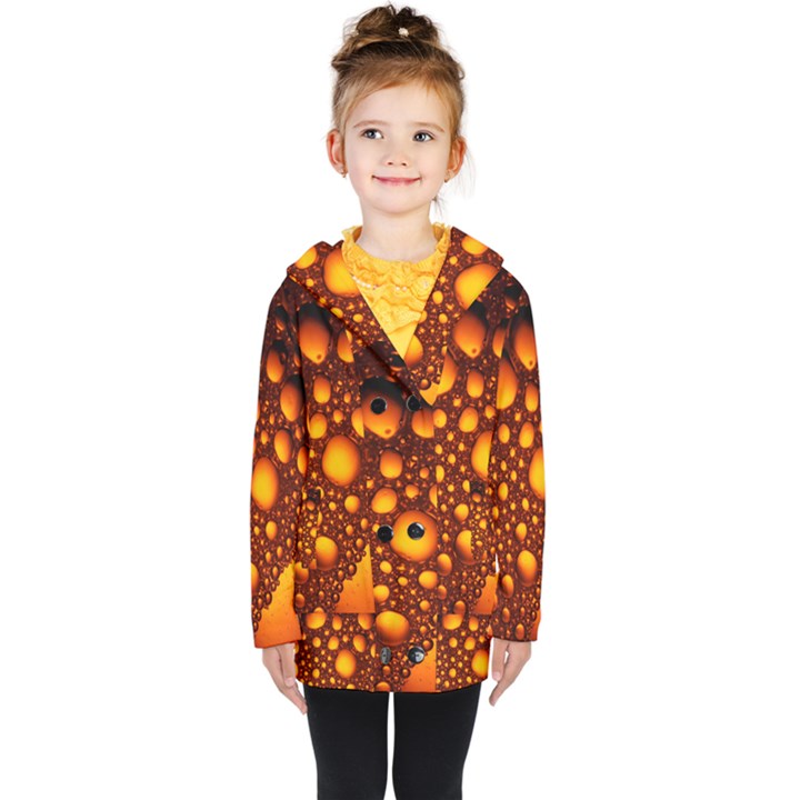 Bubbles Abstract Art Gold Golden Kids  Double Breasted Button Coat