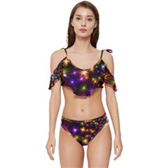 Star Colorful Christmas Abstract Ruffle Edge Tie Up Bikini Set	