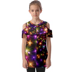 Star Colorful Christmas Abstract Fold Over Open Sleeve Top by Dutashop