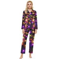 Star Colorful Christmas Abstract Womens  Long Sleeve Velvet Pocket Pajamas Set