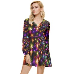 Star Colorful Christmas Abstract Tiered Long Sleeve Mini Dress