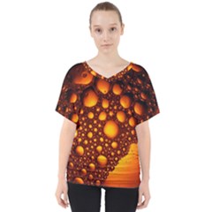 Bubbles Abstract Art Gold Golden V-neck Dolman Drape Top by Dutashop