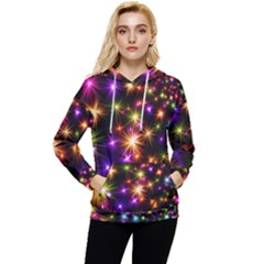 Star Colorful Christmas Abstract Women s Lightweight Drawstring Hoodie