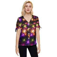 Star Colorful Christmas Abstract Bow Sleeve Button Up Top