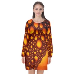 Bubbles Abstract Art Gold Golden Long Sleeve Chiffon Shift Dress  by Dutashop