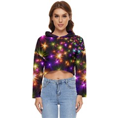 Star Colorful Christmas Abstract Women s Lightweight Cropped Hoodie