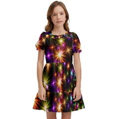 Star Colorful Christmas Abstract Kids  Puff Sleeved Dress