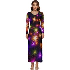 Star Colorful Christmas Abstract Long Sleeve Longline Maxi Dress