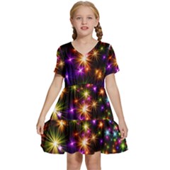 Star Colorful Christmas Abstract Kids  Short Sleeve Tiered Mini Dress