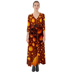 Bubbles Abstract Art Gold Golden Button Up Boho Maxi Dress by Dutashop