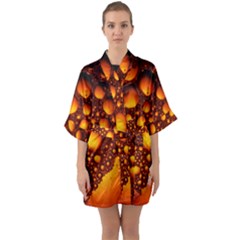 Bubbles Abstract Art Gold Golden Half Sleeve Satin Kimono  by Dutashop