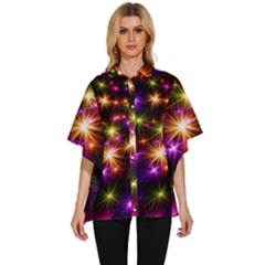 Star Colorful Christmas Abstract Women s Batwing Button Up Shirt