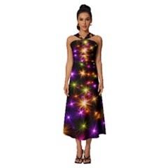 Star Colorful Christmas Abstract Sleeveless Cross Front Cocktail Midi Chiffon Dress