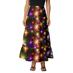 Star Colorful Christmas Abstract Tiered Ruffle Maxi Skirt