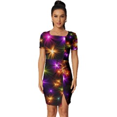 Star Colorful Christmas Abstract Fitted Knot Split End Bodycon Dress