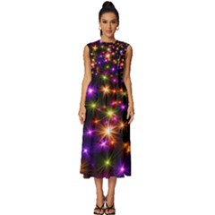 Star Colorful Christmas Abstract Sleeveless Round Neck Midi Dress