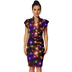 Star Colorful Christmas Abstract Vintage Frill Sleeve V-neck Bodycon Dress