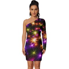 Star Colorful Christmas Abstract Long Sleeve One Shoulder Mini Dress