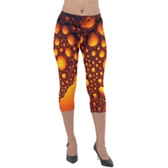 Bubbles Abstract Art Gold Golden Lightweight Velour Capri Leggings 