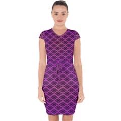 Pattern Texture Geometric Patterns Purple Capsleeve Drawstring Dress 