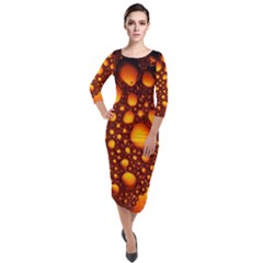 Bubbles Abstract Art Gold Golden Quarter Sleeve Midi Velour Bodycon Dress by Dutashop