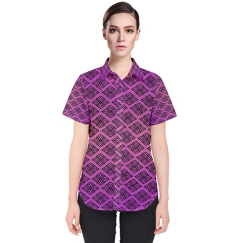 Pattern Texture Geometric Patterns Purple Women s Short Sleeve Shirt by Dutashop