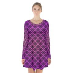 Pattern Texture Geometric Patterns Purple Long Sleeve Velvet V-neck Dress