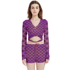 Pattern Texture Geometric Patterns Purple Velvet Wrap Crop Top And Shorts Set