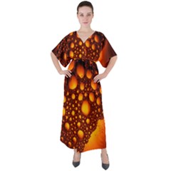 Bubbles Abstract Art Gold Golden V-neck Boho Style Maxi Dress