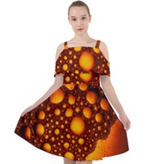 Bubbles Abstract Art Gold Golden Cut Out Shoulders Chiffon Dress by Dutashop