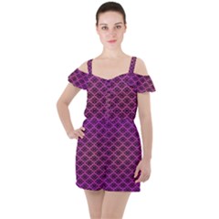 Pattern Texture Geometric Patterns Purple Ruffle Cut Out Chiffon Playsuit