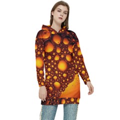 Bubbles Abstract Art Gold Golden Women s Long Oversized Pullover Hoodie