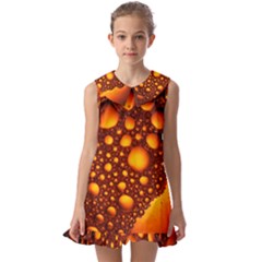 Bubbles Abstract Art Gold Golden Kids  Pilgrim Collar Ruffle Hem Dress