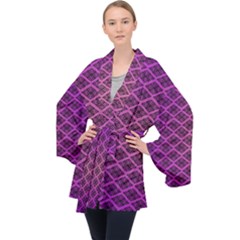 Pattern Texture Geometric Patterns Purple Long Sleeve Velvet Kimono  by Dutashop