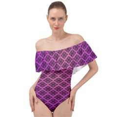 Pattern Texture Geometric Patterns Purple Off Shoulder Velour Bodysuit 