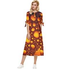 Bubbles Abstract Art Gold Golden Bow Sleeve Chiffon Midi Dress by Dutashop