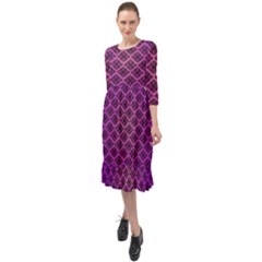 Pattern Texture Geometric Patterns Purple Ruffle End Midi Chiffon Dress by Dutashop