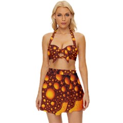 Bubbles Abstract Art Gold Golden Vintage Style Bikini Top And Skirt Set  by Dutashop