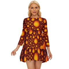 Bubbles Abstract Art Gold Golden Long Sleeve Babydoll Dress by Dutashop