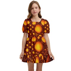 Bubbles Abstract Art Gold Golden Kids  Short Sleeve Dolly Dress by Dutashop