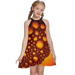 Bubbles Abstract Art Gold Golden Kids  Halter Collar Waist Tie Chiffon Dress by Dutashop