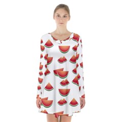 Summer Watermelon Pattern Long Sleeve Velvet V-neck Dress