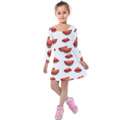 Summer Watermelon Pattern Kids  Long Sleeve Velvet Dress