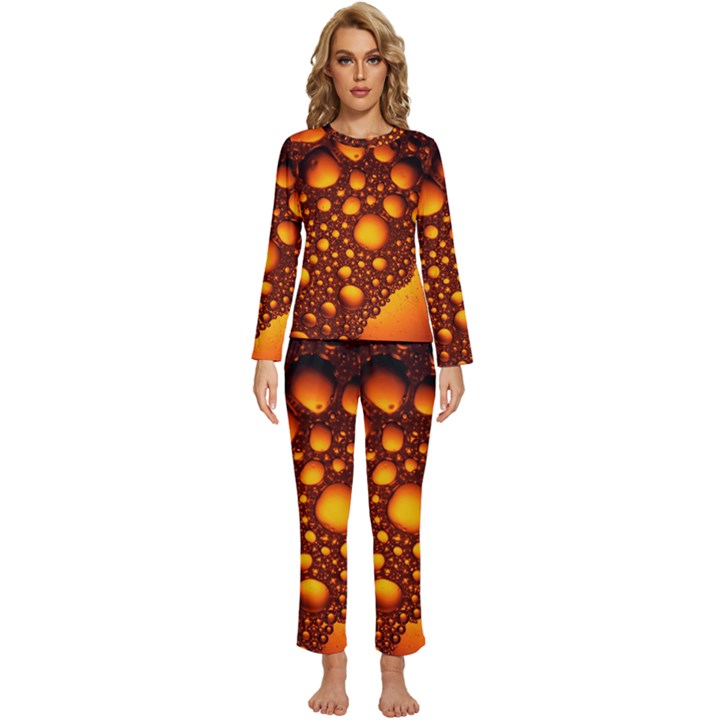 Bubbles Abstract Art Gold Golden Womens  Long Sleeve Lightweight Pajamas Set