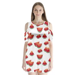 Summer Watermelon Pattern Shoulder Cutout Velvet One Piece