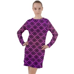 Pattern Texture Geometric Patterns Purple Long Sleeve Hoodie Dress