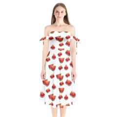 Summer Watermelon Pattern Shoulder Tie Bardot Midi Dress