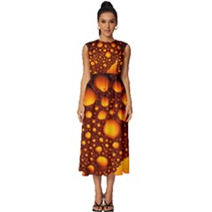 Bubbles Abstract Art Gold Golden Sleeveless Round Neck Midi Dress by Dutashop