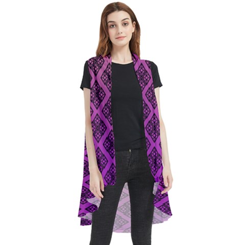 Pattern Texture Geometric Patterns Purple Sleeveless Chiffon Waistcoat Shirt by Dutashop