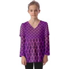 Pattern Texture Geometric Patterns Purple Kids  V Neck Casual Top